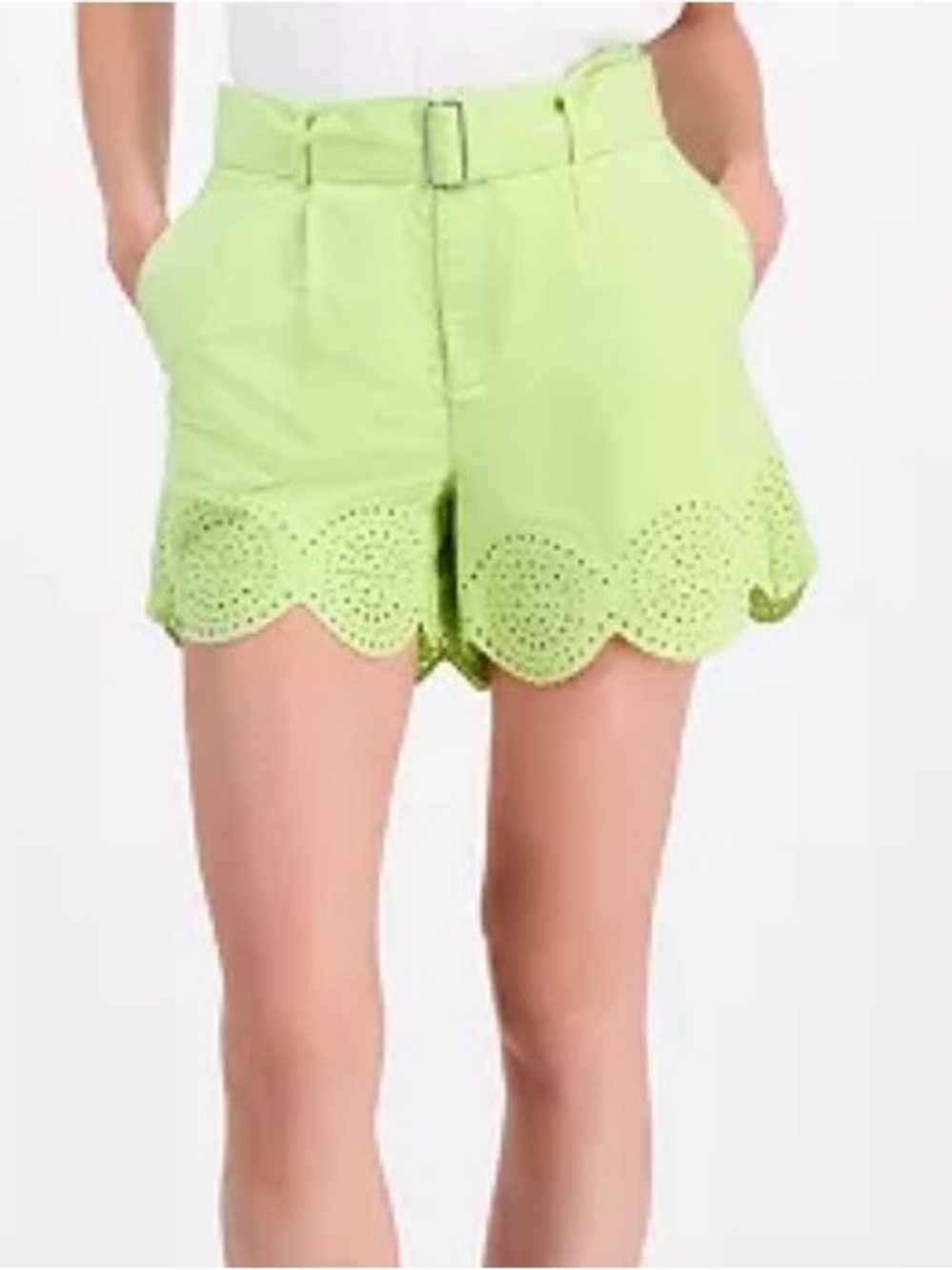 Lace-Trim Scallop Hem Women's Shorts - Lime
